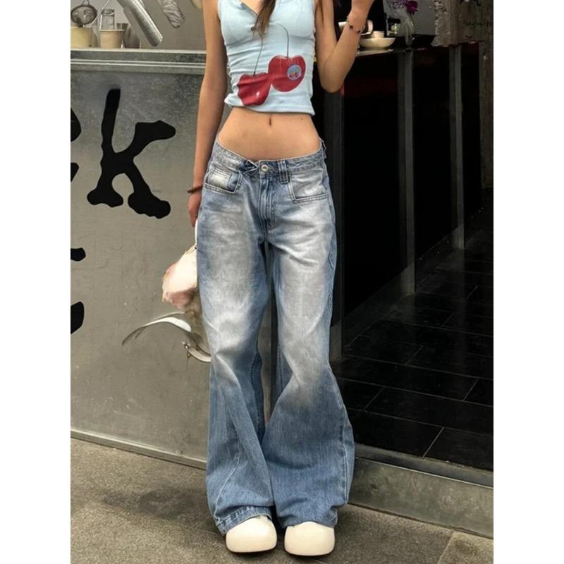 Women American Vintage Y2k Japanese Harajuku Streetwear Baggy Low Rise Denim Pants Long Trousers 2000s Aesthetic Jean Kpop Punk