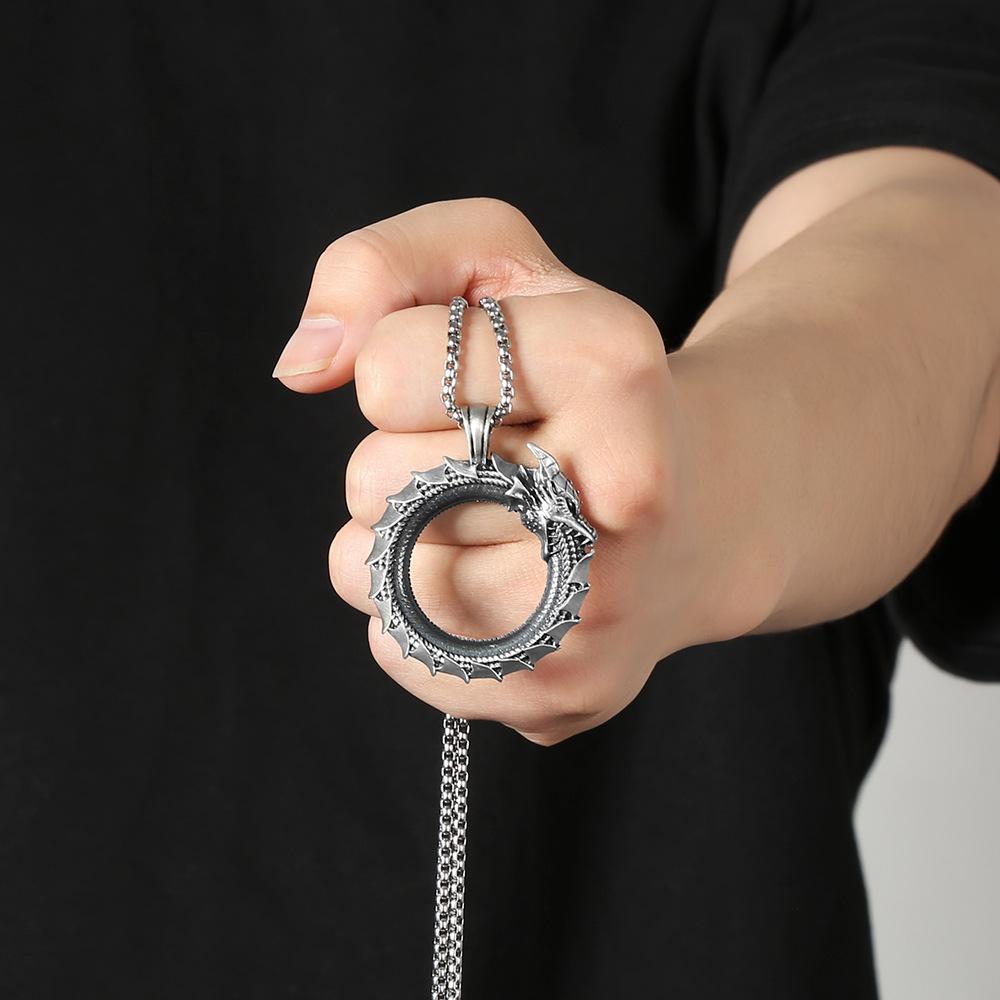 Tailed Snake Pendant Necklace Men's Metal Dragon Pendant Hip Hop Necklace Personalized Ins Punk Jewelry