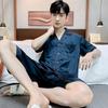 Summer Ice Silk Pajama Set for Men Short Sleeve Cardigan Shorts Homewear Nightwear  Bedding Set