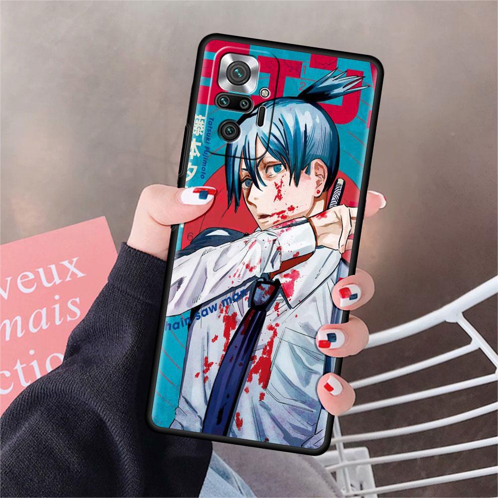Luxury Black Phone Case For Xiaomi Redmi Note 11 10 9 8 7 Pro 9S 9A 9C 10s 8T K40 10C 10S Funda Cover Anime Chainsaw Man