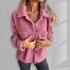 Winter Women Jacket with Double Pockets Thick Fleece Button Closure Cardigan Long Sleeves