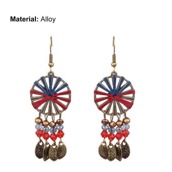 1 Pair Classic Hook Earrings Beads Ethnic Style Tassel Charm