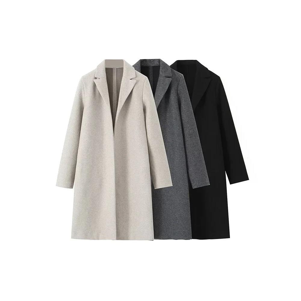 Women Fashion Solid Open Stitch Long Trench Coats Vintage V-Neck Full Sleeves Female Chic Lady Outfits