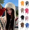 Women Knitting Hat Lace-up Solid Color Ear Protection Winter Elastic Hat Cold Weather Windproof Lei Feng Hat