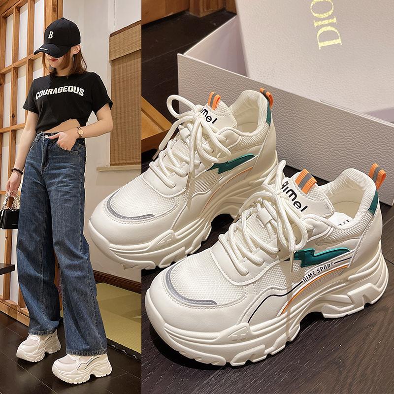 Inner Height Increase Dad Shoes Women 2025 Spring and Summer New Mesh Breathable Thick Sole Small Light Sports Little White Shoes Tide