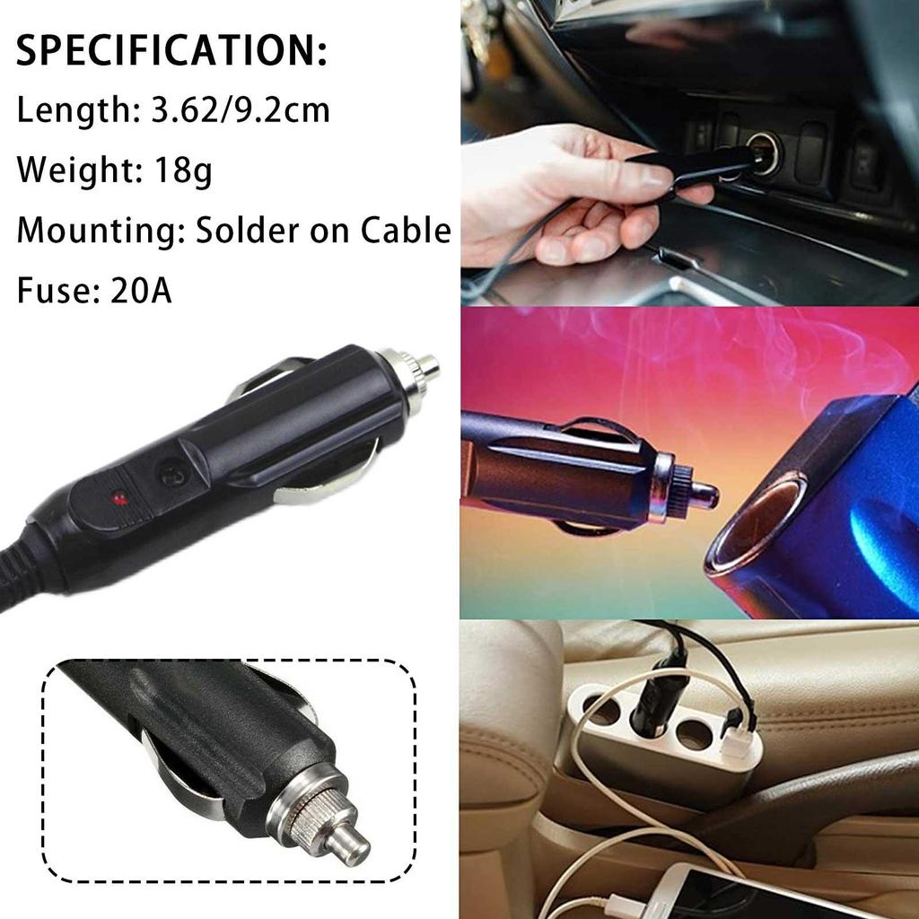 12V To 24V Car Cigarette Lighter Plug Male Head With Indicator Light Vehicle Electrical Cigarette Lighter Plug Charger Adapter