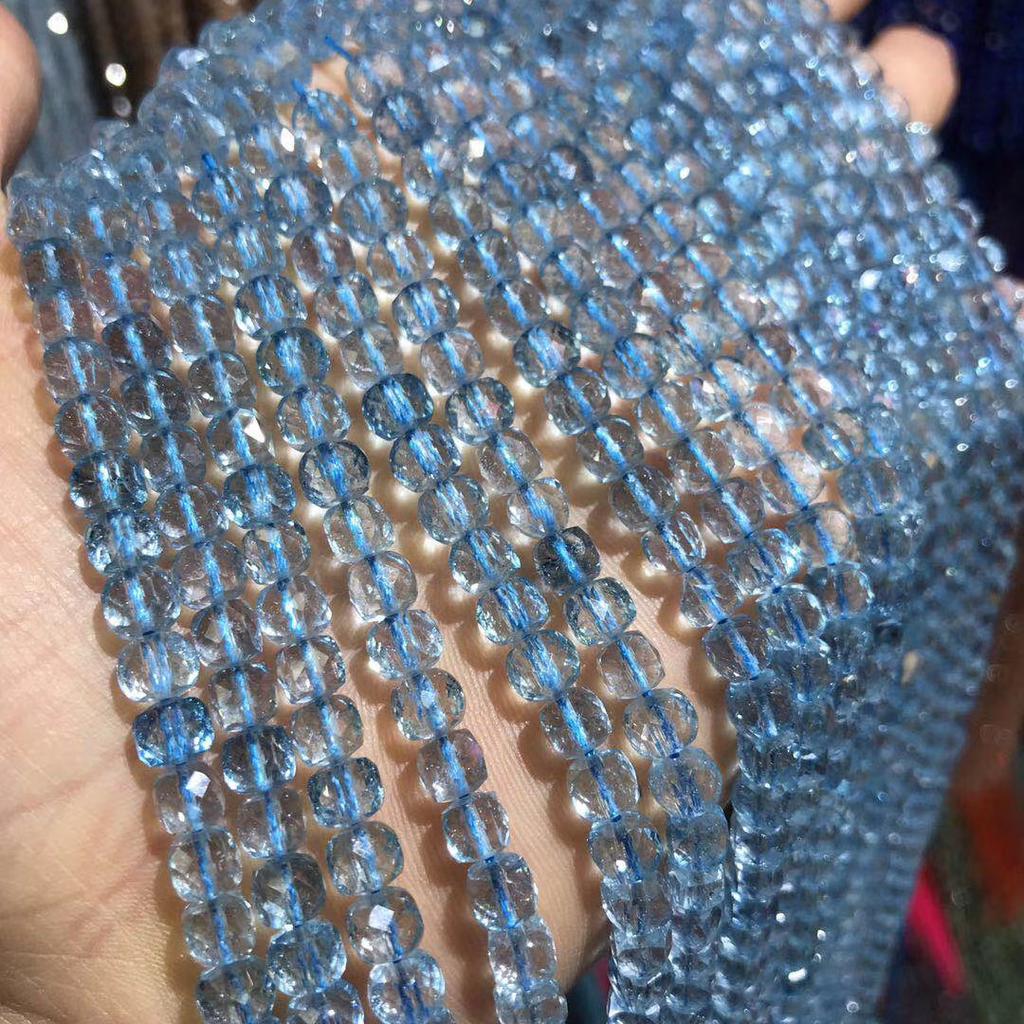 Natural Blue Topaz Crystal Square Section Loose Beads Gemstone Charms for Necklace Bracelet Anklet Sewing Craft Jewelry Accessory Making