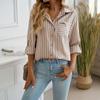 Autumn and Winter Women's Temperament Loose Button Cardigan Striped Long-sleeved Shirt