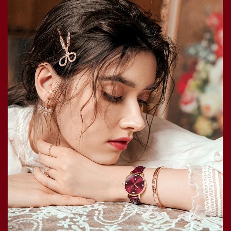 OLEVS Valentine's Day Gift 2023 New Fashion Quartz Small Green Watch Simple Belt Women's Watch