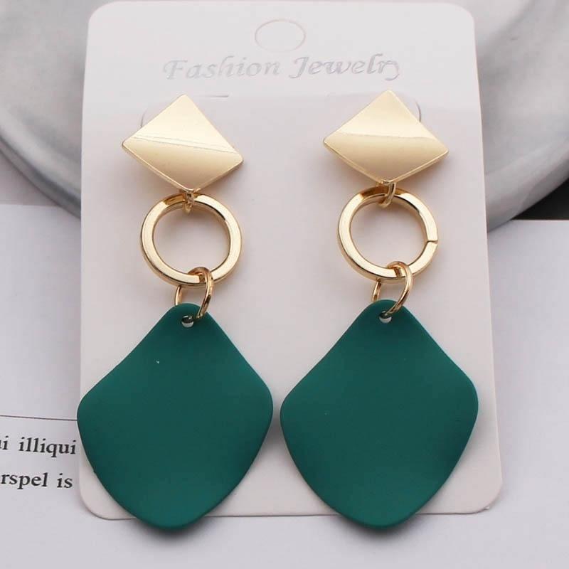 2PCS New Fashion Earrings Ladies Geometric Drop Earrings Punk Metal Earrings Green White Red Jewelry Elegant 3 Colors