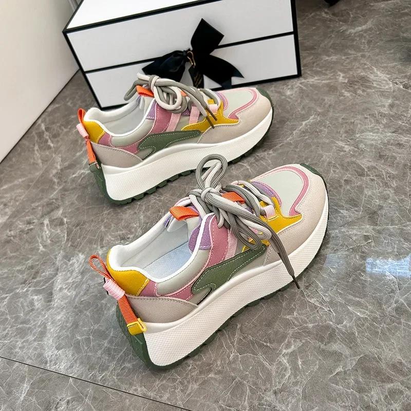 Fashion Women Sneakers Platform Patchwork Casual Sport Shoes Ladies Lace Up Outdoor Running Vulcanized Shoes Tenis Feminino2025