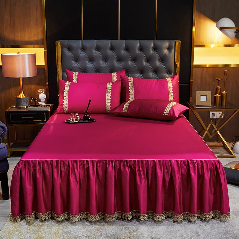 Атлас в европейском стиле 60-х годов, длинноволокнистый хлопок, кружевная юбка-кровать, трехсекционное хлопковое нескользящее покрывало, комплект из трех предметов 1,5 M1,8 M