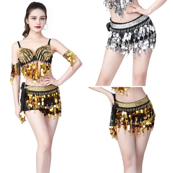 Belly Dance Waist Chain Sequins Hip Scarves Double Tier Waist Tassel Dance Practice Dress Accessories for Latin Dance Belly Dance Performances