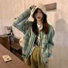 Contrast Plaid Sweater Cardigan Women Spring and Autumn Long Sleeve Loose Outer Wear Knit Cardigan Design Sweater Female Tops
