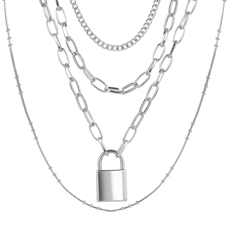Elegant Fashion Simple Chain Punk Jewelry Key Padlock Pendant Necklace Women's Gift