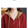 Women's Sweater Knitted Cardigan Stylish Color Blocked Short Hooded Sweater Zipper Sweater Jacket