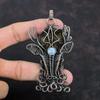 Chiastolite Pendant Copper Wire Wrapped Pendant Rainbow Moonstone Jewelry Handmade Designer Pendant Gemstone Deer Face Pendant Gifts For Him