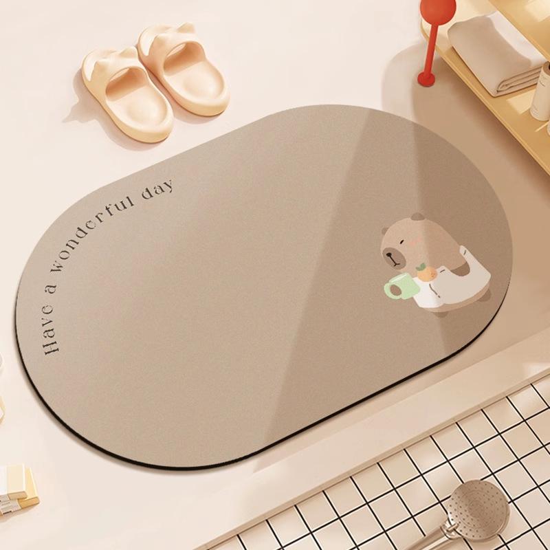Cartoon Bathroom Absorbent Mat Toilet Dirty and Non-slip Mat Household Toilet Door Quick-drying Diatom Mud Mat