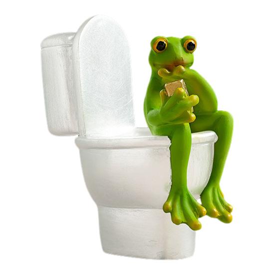 Cartoon Frog Figurine Kissing Meditation Toilet Frog Statue Resin Animal Sculpture Indoor Outdoor Garden Desktop Decoration Ornament