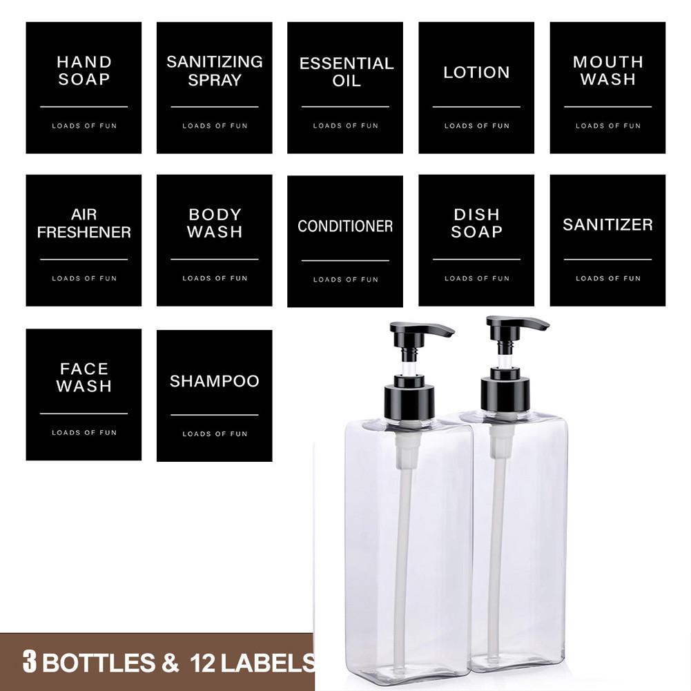 2pcs/set 500ml Square Empty Lotion Bottles with Labels Refillable Bottle Dispenser Containers Soap and Dish Soap Dispenser