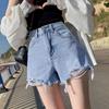 Comfortable Skinny Fashionable and Versatile Denim Shorts Female Summer High-waisted Thin Hundred with Broken Holes Loose Wide-leg A-line Pants
