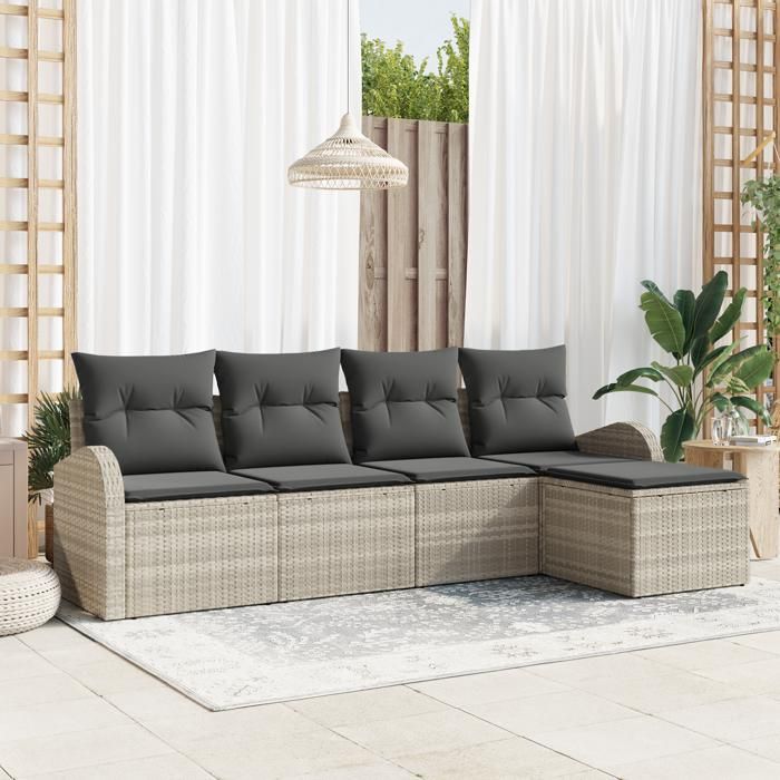 VidaXL Ensemble de 5 pièces de canapé de jardin avec coussins gris clair en poly rotin 3346002