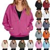 Women's Fashionable Solid Color Long Sleeved Pocket Half Zipper Pullover Casual Sweatshirt Top