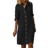 Women Summer Midi Dress Lapel Half Sleeve Solid Color Single-breasted Soft Breathable Buttons Lady Knee Length Dress