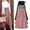 Elegant Office Lady Solid High Skirt Bandage Color Waist Slit Large Hem Long Skirt for Date
