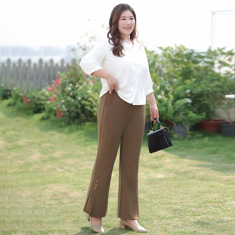 Slightly Flared Pants Loose and Tight Waist Plus-size Women's Wear High-waisted Casual Pants Elegant Spring Wear