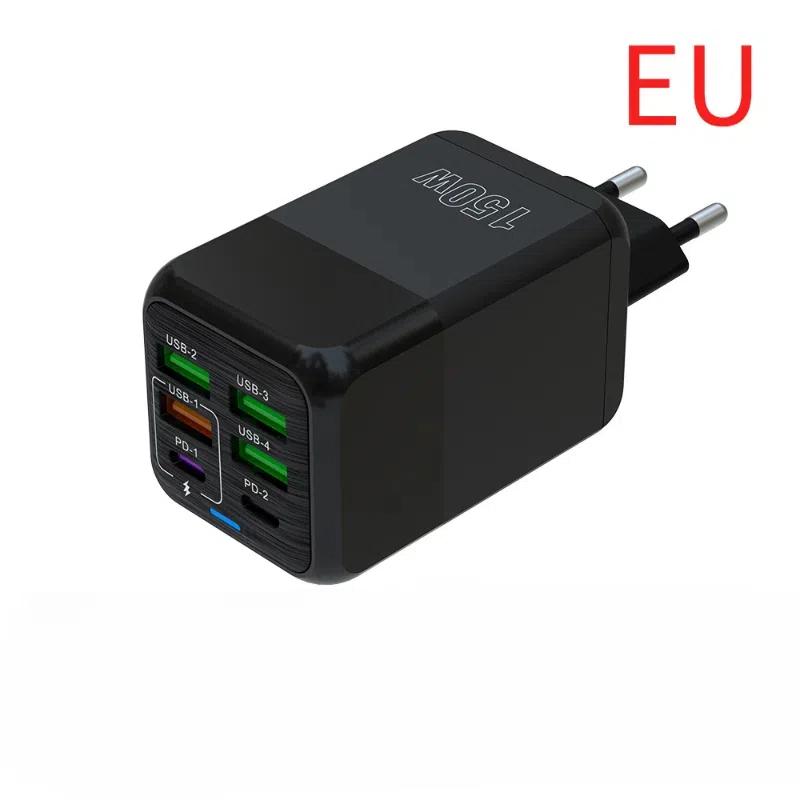 150W Ultra Fast Charger 6 Ports PD QC 3.0 Cable 6A Super High Speed Fast Charger EU US UK Plug For iPhone Samsung