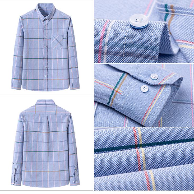 New Men's Plaid Shirts Long Sleeve Casual Office Pure Cotton Oxford Easy Care Fashion Youngster
