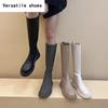 Winter Cotton Women's High Boots Fashion Soft Leather Back Zippers Long Botas Ladies Comfort Short Plush Knee High Booties