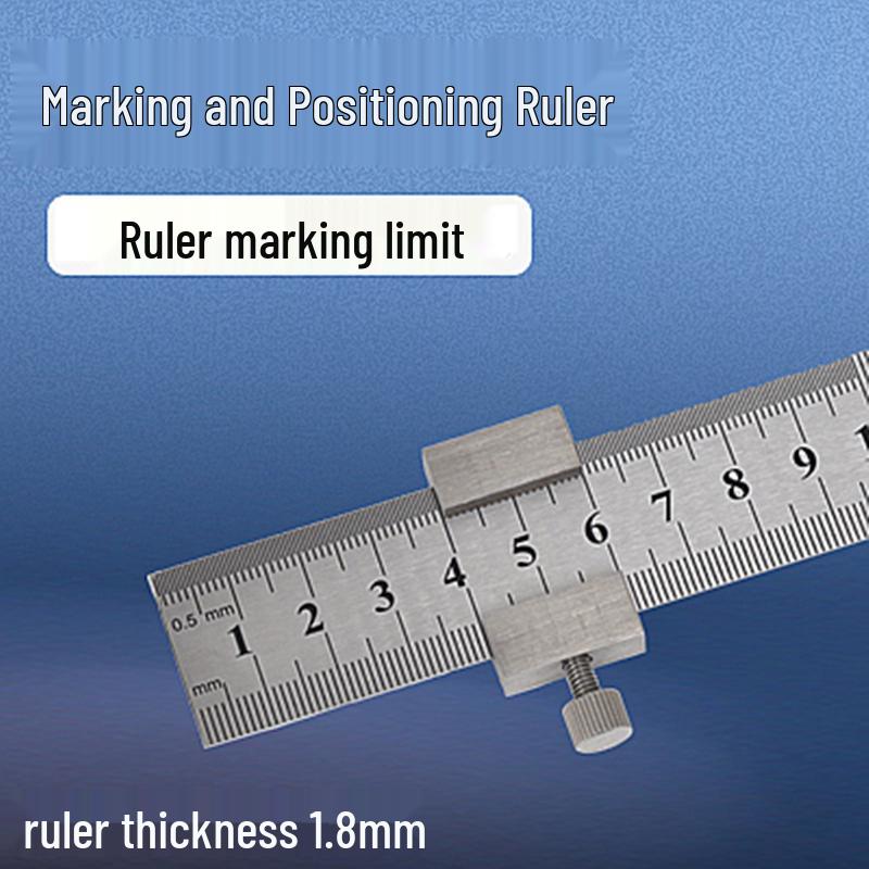 Multi-Functional Stainless Steel Precision Ruler with Positioning Block for Woodworking (Metric/Imperial)