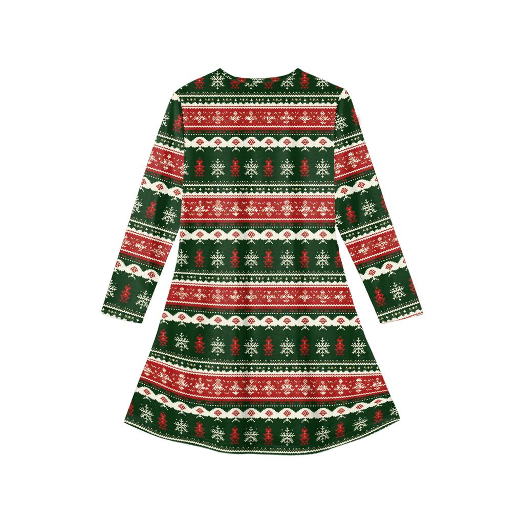 Christmas Day Girls' Long Sleeve Dress - Color Pocket Dress