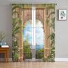 Arch Flowers Sea Printed Curtains Drape Sheer Tulle Home Decoration Living Room Bedroom Cortinas Chiffon Window Curtains