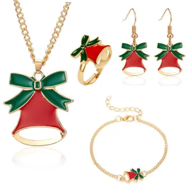 4pcs/set Christmas Necklace Earrings Bracelet Ring Four-piece Christmas Ornaments Xmas Gift Sjewerly Sets for Women