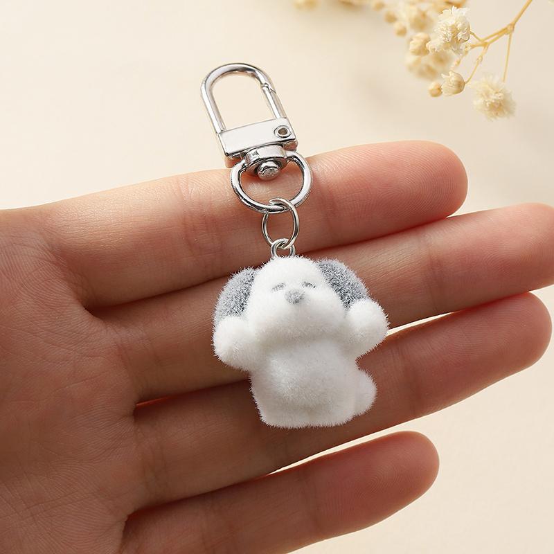 Kawaii 3D Flocking Puppy Keychain Cartoon Little Dog Plush Keyring Car Key Holder Bag Pendant Earphone Decoration Couple Gifts