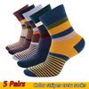 5 Pair-pack Men's Dress Crew Socks Cotton Funny Colorful Stripe Novelty Style Classic Sock for Men Size Eur 38-45 (US6-11)