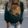 Women's Hoodie Cotton Sweatshirts Pullover Tops Fashion Kitten Print Long Sleeve Hoodies Girls Cute Casual O-Neck Ladies Clothes