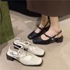 Summer Design Women Sandal Narrow Band Dress Square Heel Shoes Ladies Outdoor Patent Leather Mary Jane Shoes