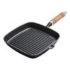 Steak Grill Pan with Wooden Handle 8.7in Thickened Bottom Even Heating Nonstick Grill Pan with Pour
