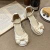 Fashion Women's Fashion Single Shoes Autumn New Round Head Shallow Mouth Butterfly Knot Line with Thick Heel Shoes