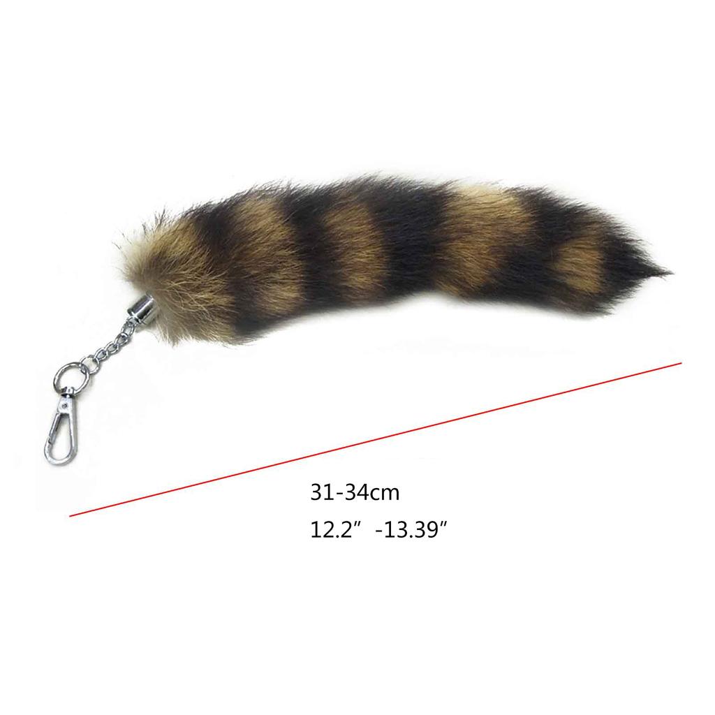 Plush-Fox Tail Keychain Furry Racoon Tail Keyring Keychain 28cm Animal Tail Key-Pendant Pompoms Keyring Holder Bag-Decor