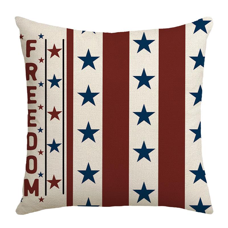 New Home Office Pillow Cover Freedom Day Pentagram Letter Printed Linen Cushion Cover