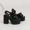 Gdgydh Platform Heels for Women Patent Leather Goth Platform Sandals Womens Chunky Heel Open Toe Ankle Strap Fashion Bowknot