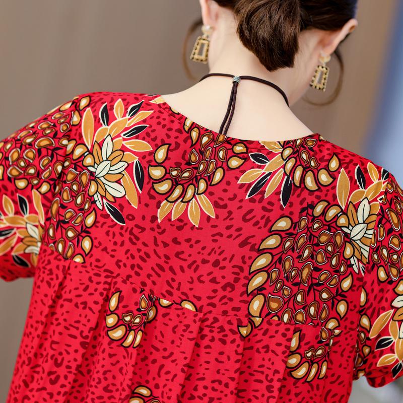 Elegant Long Dresses with Sleeves Plus Size Casual Loose Short Sleeve Vintage Dress for Women Summer Clothes