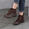 Retro Women's Ankle Boots Genuine Leather Lace Up Thick Soled Cowhide Short Boots