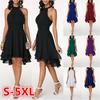 Women's Fashion Summer Sexy Solid Dresses Cutout Sleeveless Chiffon Party Evening Dresses