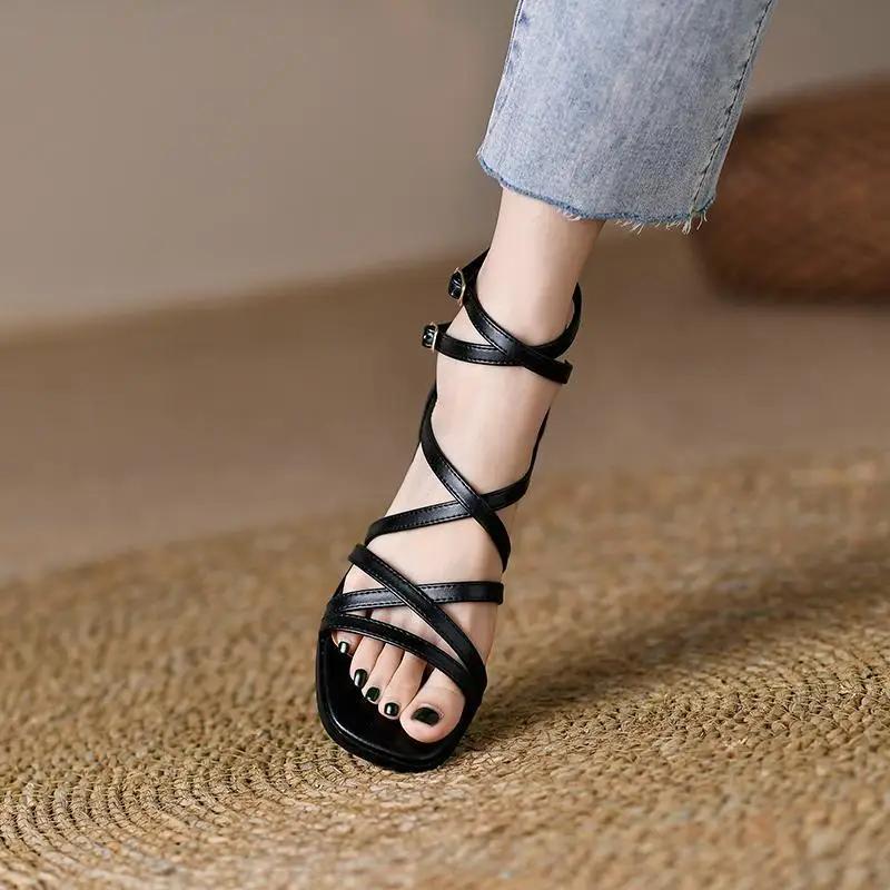 Fashion Thick Heel Chunky Ladies Shoes Roman Style Block Women's Sandals New Breathable Fashion Daily Designer On Sale Comfort